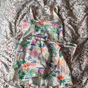 Old Navy Cream One-Piece Swimdress with Multicolor Tropical Print